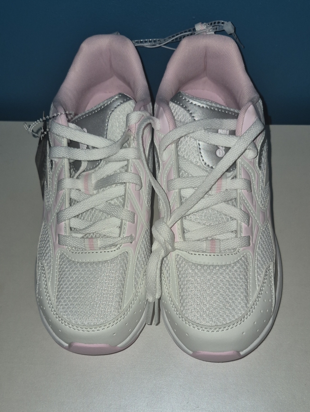 Girls White and Light Pink Kids Athletic Sneakers
